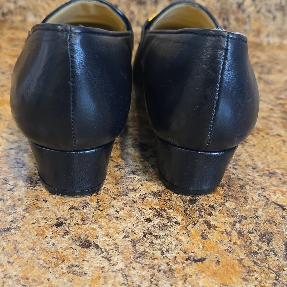 Etienne Aigner Navy Leather Loafers with Gold Detail - Picture 3 of 7
